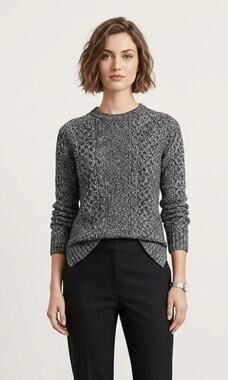 Theory Innis Frost Marl Black Cable Knit Merino Wool Sweater S Quiet Luxury